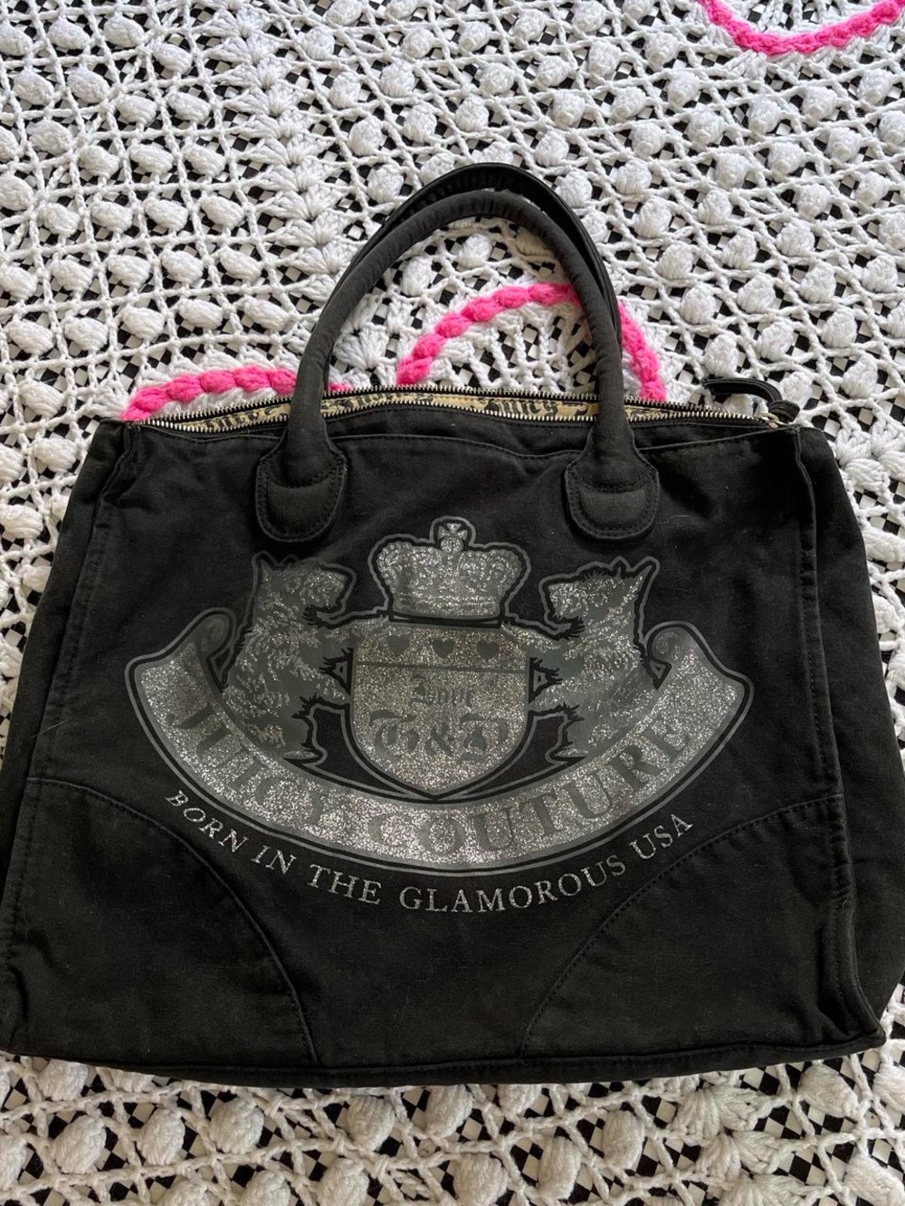 2010Juicy Couture Black Canvas Tote or Laptop Bag with Metallic Crest